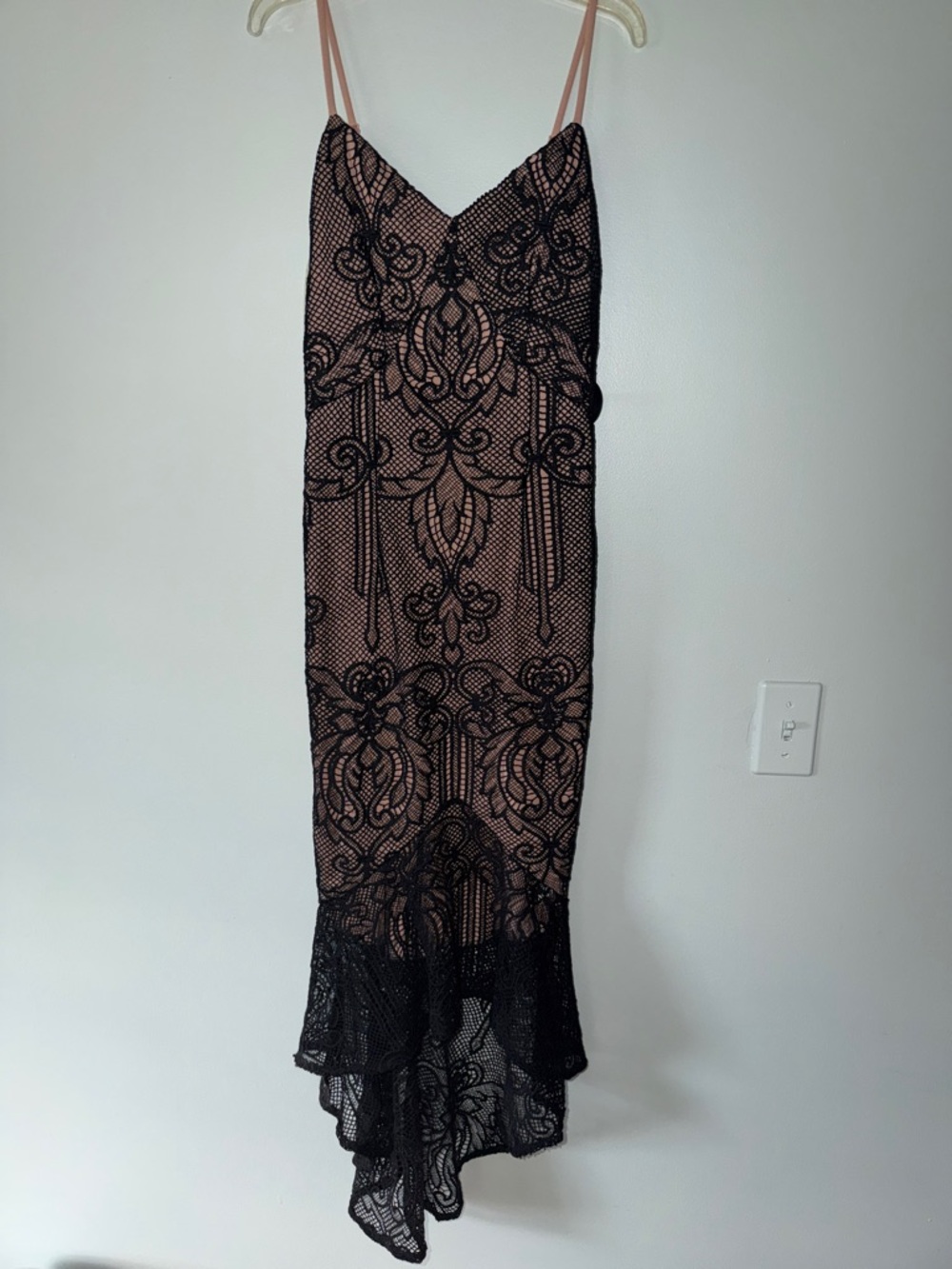 Hot Miami Styles Black Lace Overlay Dress with Blush Lining